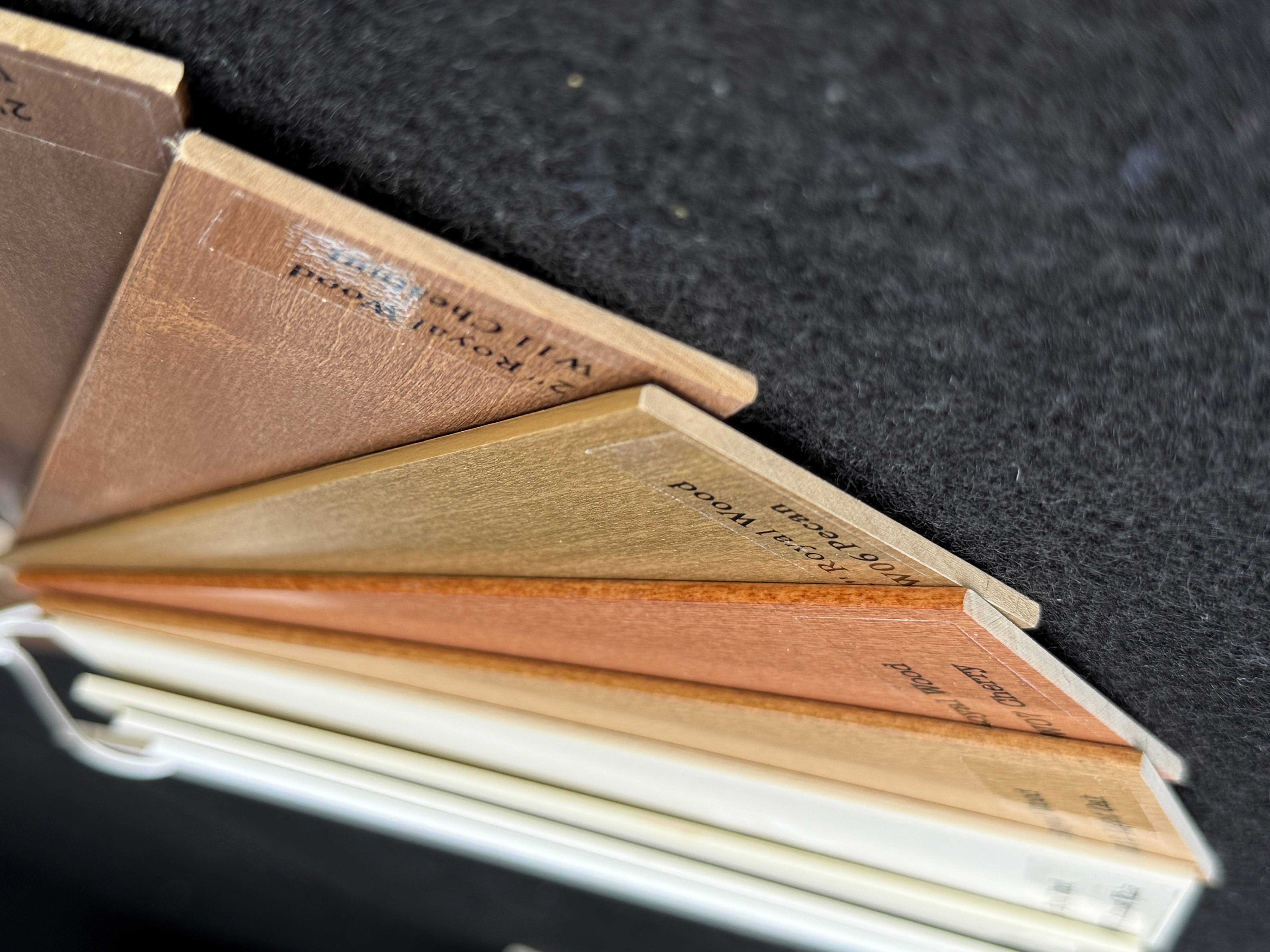 Edge photo of real wood blind swatch showing fine basswood grain